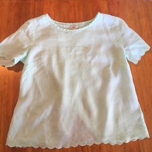 J Crew linen short sleeve top, light mint green